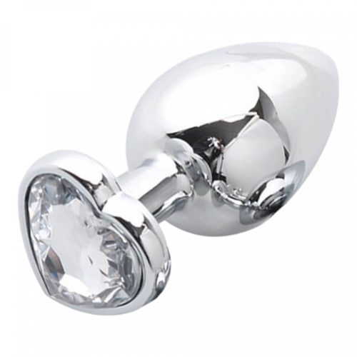 Sunfo - fém anál dildó szív alakú kővel (ezüst-fehér)